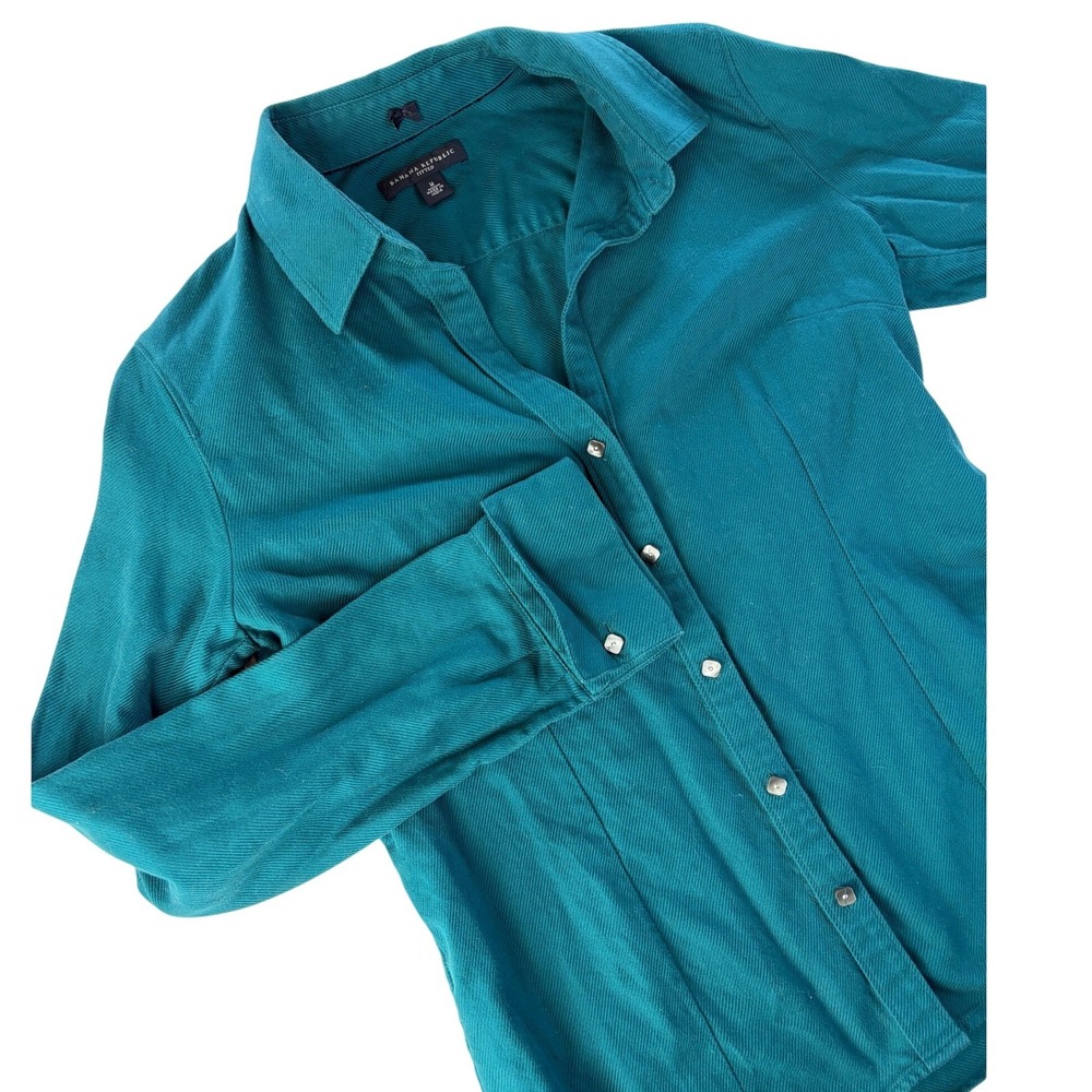 Banana Republic Shirt Womens M Button Down Cotton Teal Blue French Cuff Office
